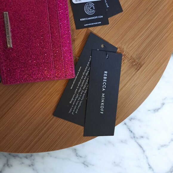 BOGO Rebecca Minkoff Glitter Leather Card Case Pink/Silver BOGO - Picture 7 of 8